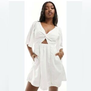 Abercrombie & Fitch White Cutout Poplin Mini Dress with Pockets NWT Size XS